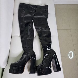 Asos Black Patent Leather Platform Over The Knee Boots Size 6.5